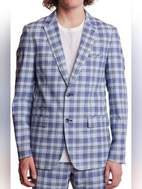 Paisley & Gray Dover Notch Jacket - Slim Fit - Blue Madras Check - NWT